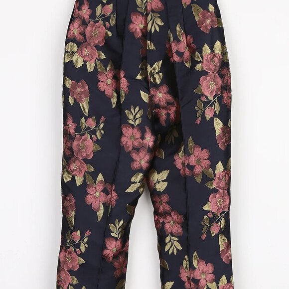 NWT Lulus Bloom Boldly Navy Blue Floral Satin Jacquard Trouser Pants - Picture 5 of 11